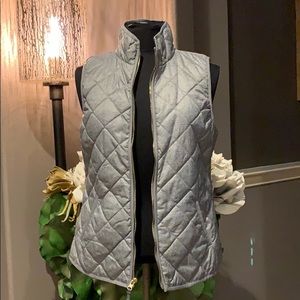 Gray Puffer Vest with Gold zipper detail